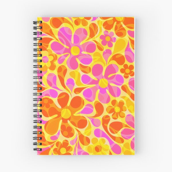 Artikelvorschau, Retro-Blumen im Stil der 60er Jahre in Orange, Gelb und Rosa entworfen und verkauft von ArtFactoryAI.