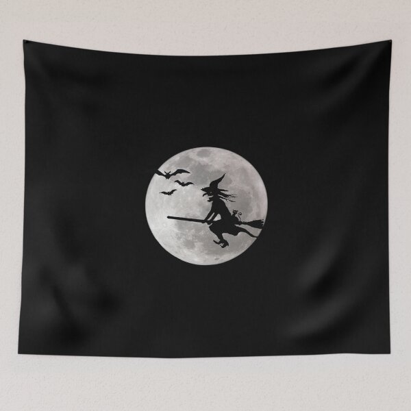 Item preview, Halloween witch with cat is flying in the sky designed and sold by Quentin1984.