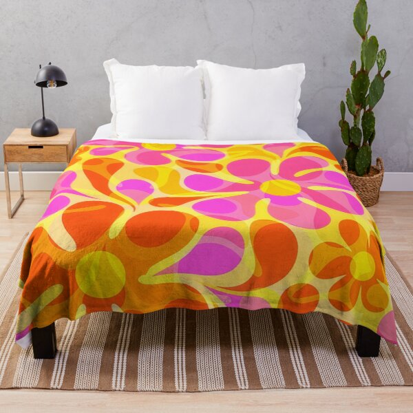 Item preview, 60's Retro Flowers in Orange, Yellow, and Pink designed and sold by ArtFactoryAI.