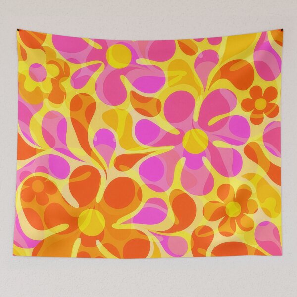 Item preview, 60's Retro Flowers in Orange, Yellow, and Pink designed and sold by ArtFactoryAI.