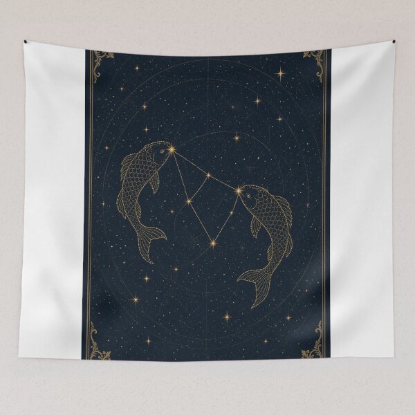Item preview, Pisces Twin Fish Soft Gold Constellation Navy designed and sold by tanishqsaluja.