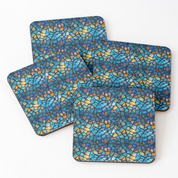 Artikelvorschau, Strahlend blaues und goldenes Mosaikmuster aus zerbrochenem Buntglas entworfen und verkauft von NTGUILTY.