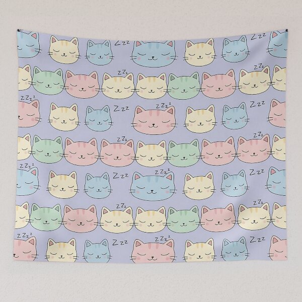 Item preview, Cute Pastel Cat Pattern with Sleepy Faces Kawaii Style designed and sold by ArtDesignTp.