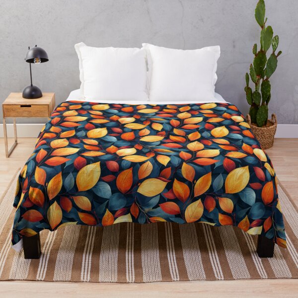 Item preview, Vibrant Autumn Leaves and Dark Teal Foliage Pattern designed and sold by NTGUILTY.