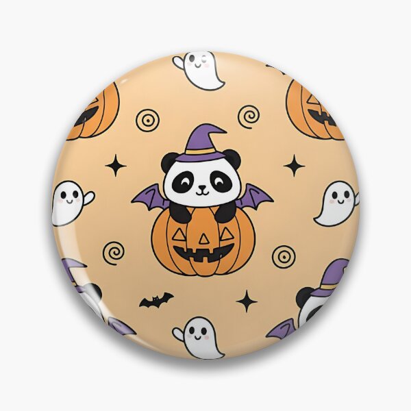 Item preview, Cute Halloween Panda Pumpkin Pattern with Ghosts Bats and Witch Hat designed and sold by ArtDesignTp.
