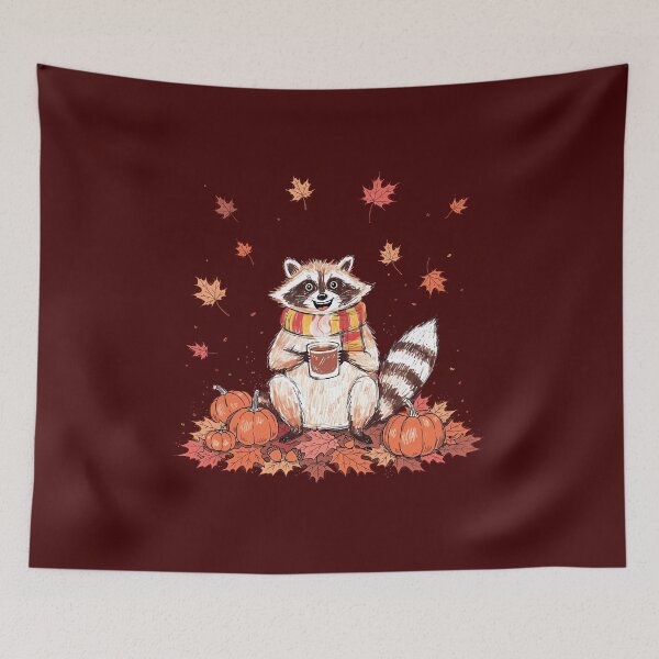 Item preview, Cute Autumn Raccoon in Scarf with Pumpkins Tee, Fall Season designed and sold by andromeda-redd.