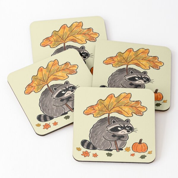 Item preview, Funny Annoyed Raccoon with Giant Fall Leaf Umbrella Tee, Sarcastic Autumn Pumpkin Season designed and sold by andromeda-redd.
