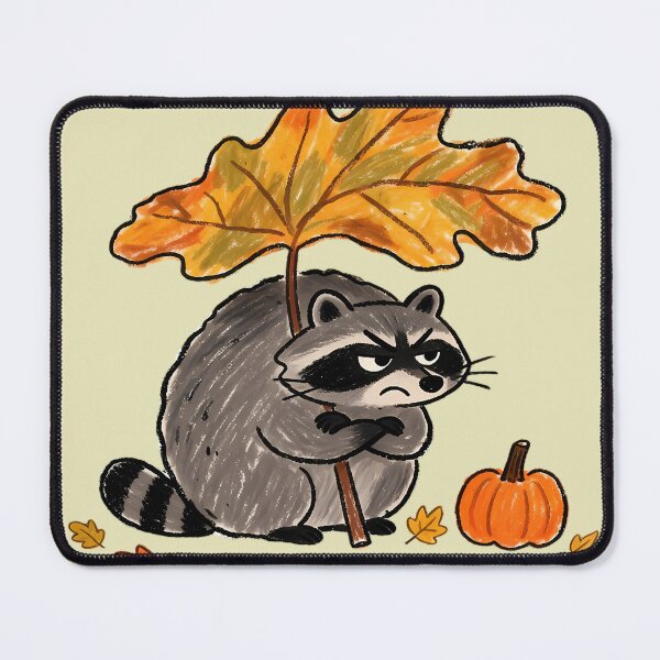 Item preview, Funny Annoyed Raccoon with Giant Fall Leaf Umbrella Tee, Sarcastic Autumn Pumpkin Season designed and sold by andromeda-redd.