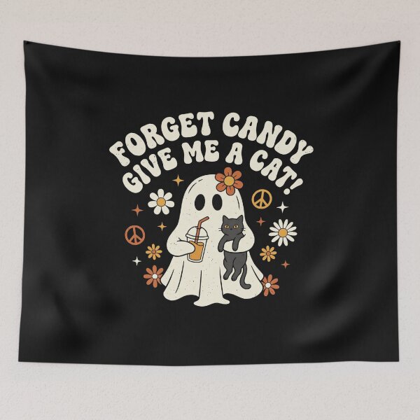 Item preview, Groovy Hippie Ghost Iced Coffee Cat Floral Halloween designed and sold by MizoX7.