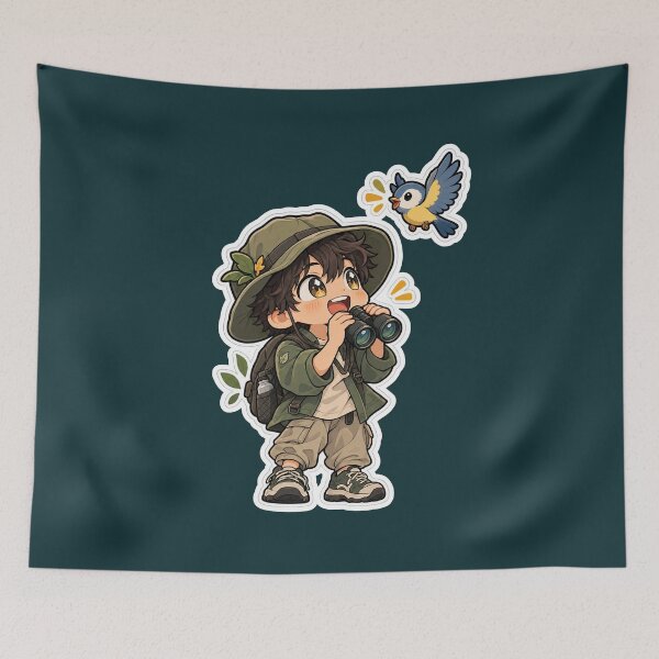 Item preview, Excited Birdwatcher Spotting a Bird with Binoculars designed and sold by NovaToons.