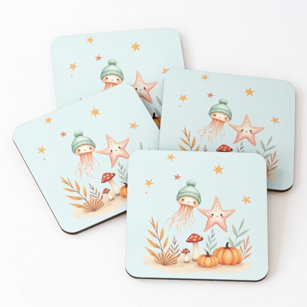 Item preview, Jellyfish in Winter Hat & Starfish with Autumn Pumpkins designed and sold by DariaCraft.