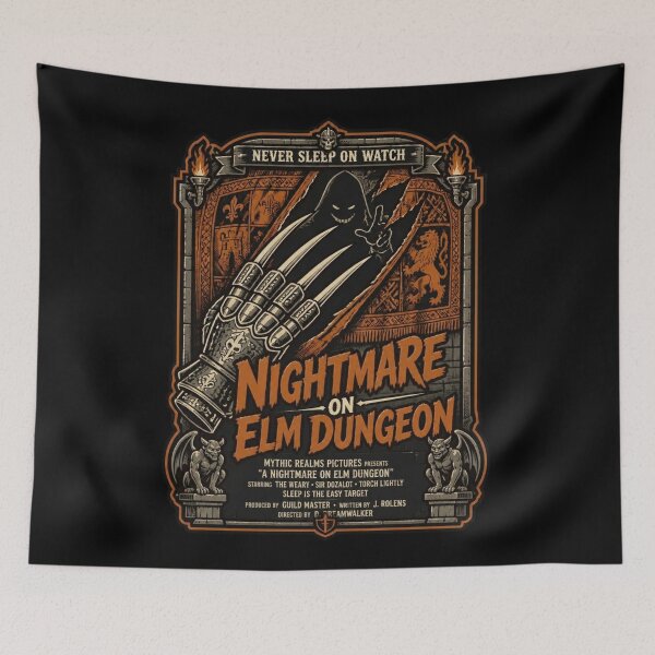 Item preview, Nightmare On Elm Dungeon Shirt 80s Horror Movie Parody Tabletop RPG Tee designed and sold by Dice_Goblin_Studio.