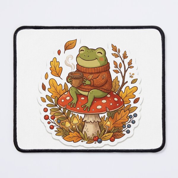 Item preview, Cute Cottagecore Autumn Frog on Mushroom Tea Cozy Fall Sticker designed and sold by RetroVibe Supply.