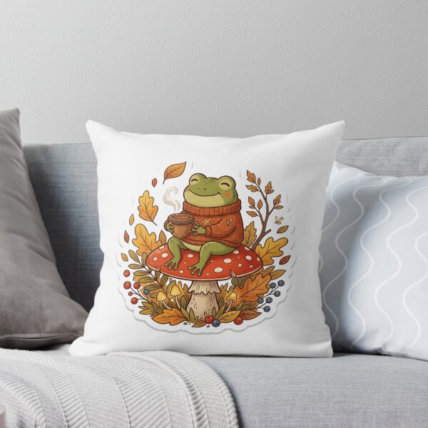 Item preview, Cute Cottagecore Autumn Frog on Mushroom Tea Cozy Fall Sticker designed and sold by RetroVibe Supply.