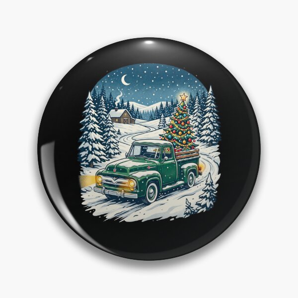 Item preview, Christmas Tree Truck Winter Cabin Snowy Night Holiday Country Vintage Design designed and sold by 519xdesign.