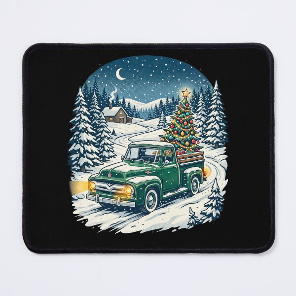 Item preview, Christmas Tree Truck Winter Cabin Snowy Night Holiday Country Vintage Design designed and sold by 519xdesign.