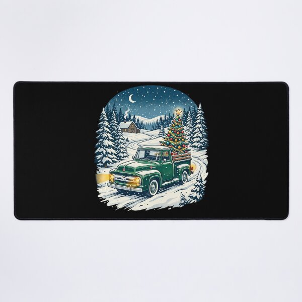 Item preview, Christmas Tree Truck Winter Cabin Snowy Night Holiday Country Vintage Design designed and sold by 519xdesign.