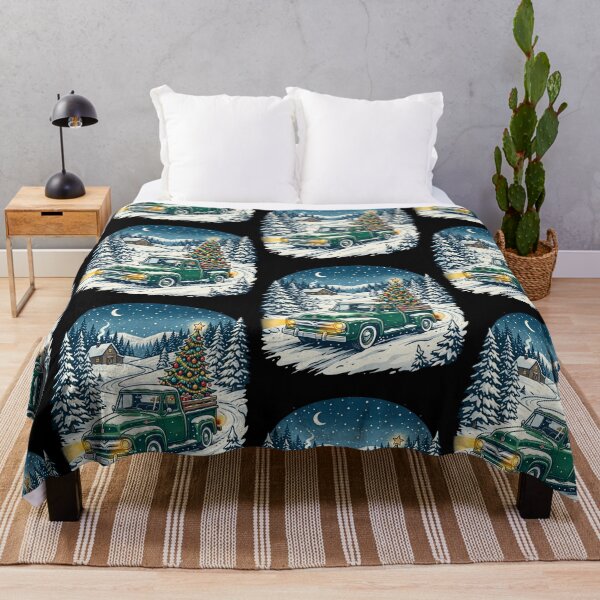 Item preview, Christmas Tree Truck Winter Cabin Snowy Night Holiday Country Vintage Design designed and sold by 519xdesign.