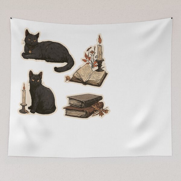 Item preview, Dark Academia Black Cat Books Autumn Aesthetic designed and sold by NicolasGlowArt.