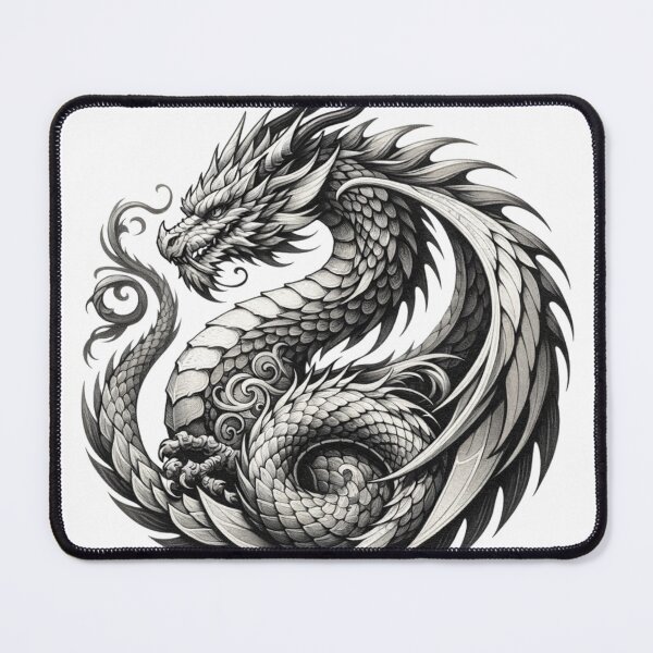 Item preview, Asian Dragon Coiled in Black and White Ink with Detailed Scales, Oriental Mythology designed and sold by CLC54.