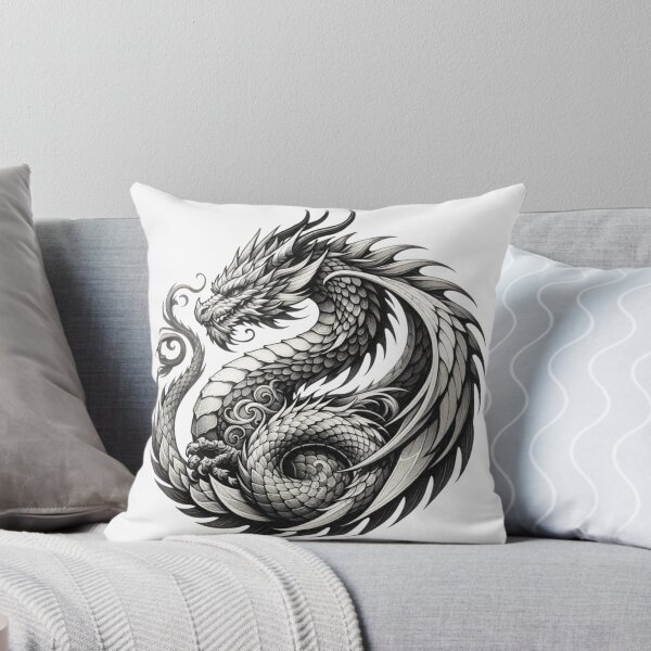 Item preview, Asian Dragon Coiled in Black and White Ink with Detailed Scales, Oriental Mythology designed and sold by CLC54.