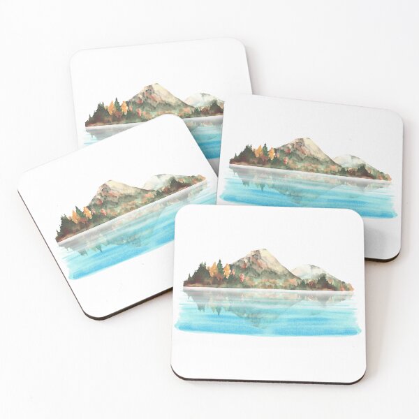 Item preview, Autumn landscape. Watercolor mountain, fall forest reflected in water of lake designed and sold by BartolArt.