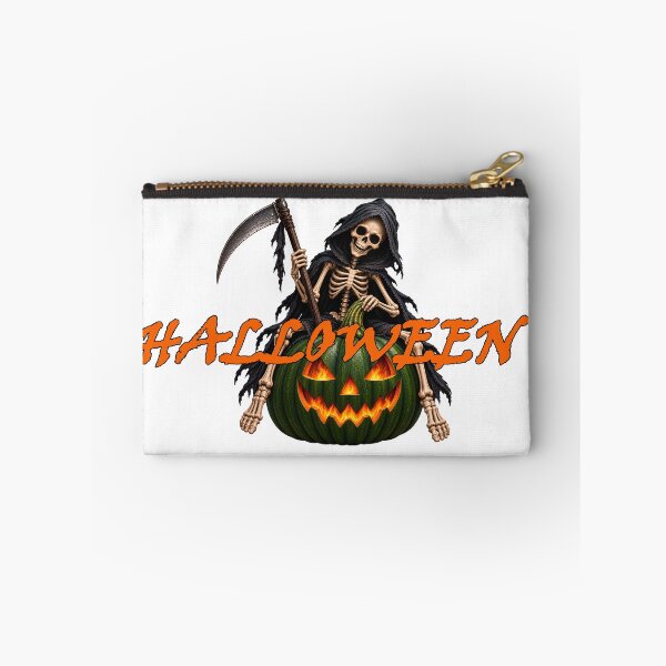 Item preview, halloween skeleton on pumpkin orange text designed and sold by natalik2024.