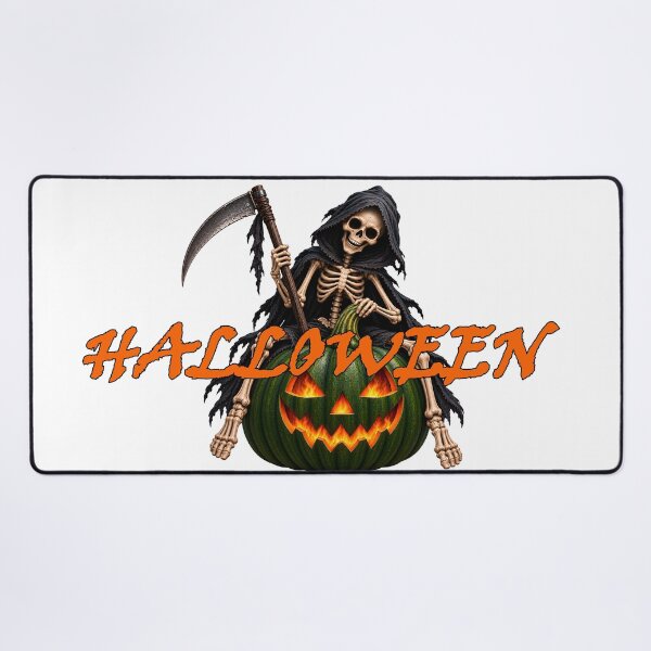 Item preview, halloween skeleton on pumpkin orange text designed and sold by natalik2024.