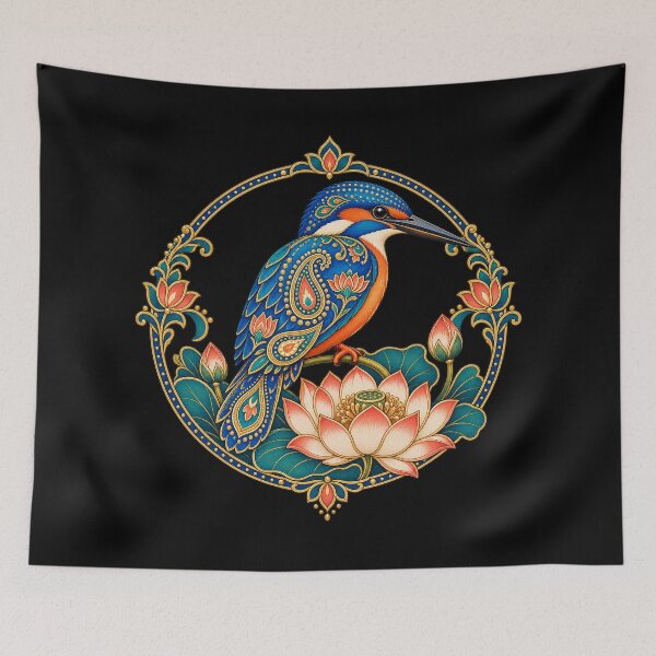 Item preview, Indian kingfisher with paisley lotus designed and sold by lAnJefurtifeu.