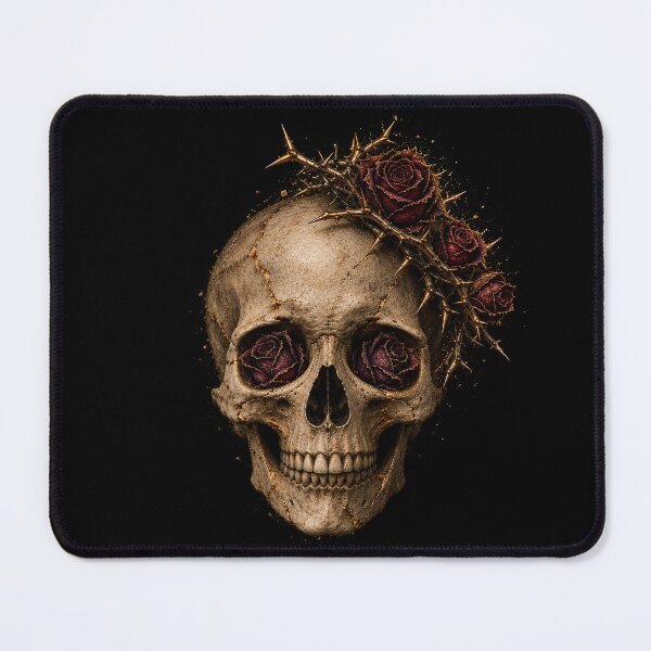 Item preview, Gothic Skull with Roses | Kintsugi Memento Mori Art designed and sold by Briarmoire.