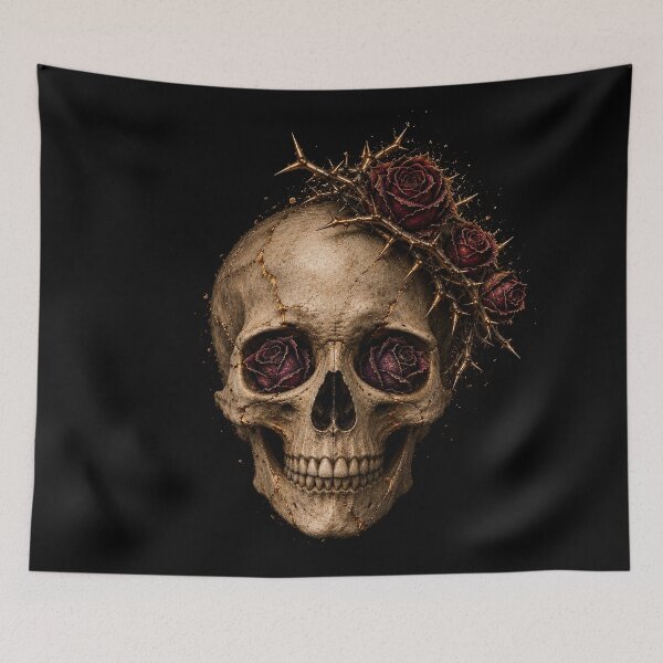 Item preview, Gothic Skull with Roses | Kintsugi Memento Mori Art designed and sold by Briarmoire.