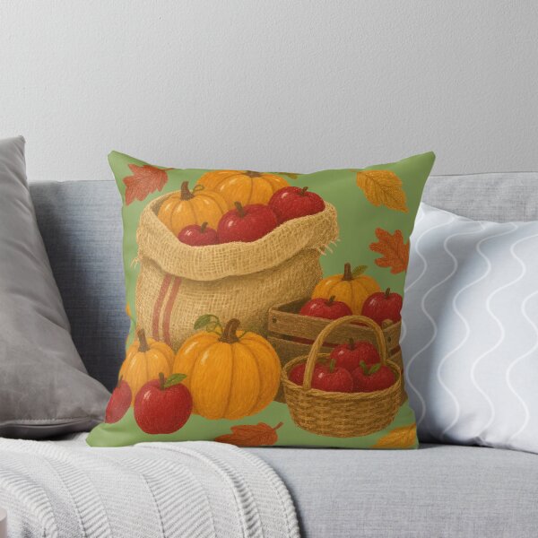 Item preview, Autumn Harvest Sack Pumpkins Apples Baskets Illustration designed and sold by Little-Miracle.