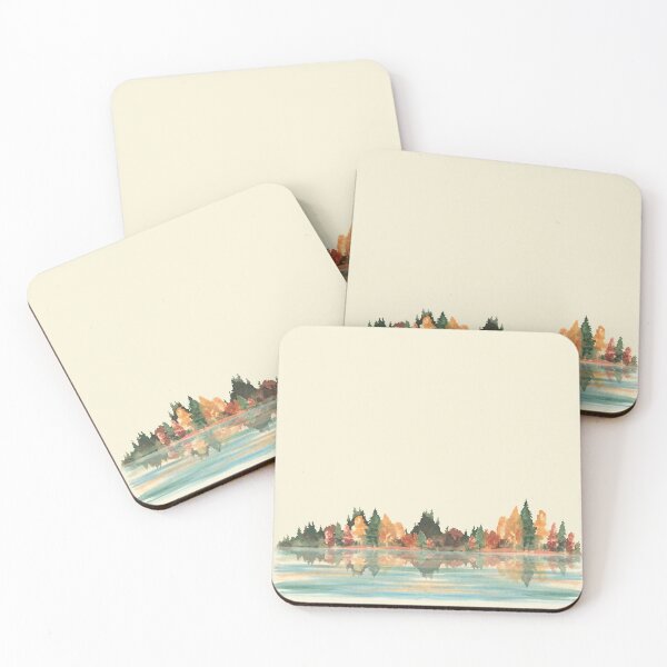 Item preview, Watercolor Autumn lake landscape with fall forest reflected in water of lake. designed and sold by BartolArt.