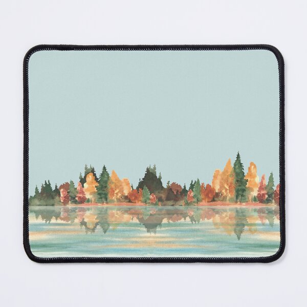 Item preview, Watercolor Autumn lake landscape with fall forest reflected in water of lake. designed and sold by BartolArt.