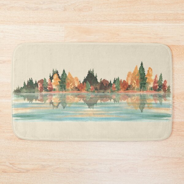 Item preview, Watercolor Autumn lake landscape with fall forest reflected in water of lake. designed and sold by BartolArt.