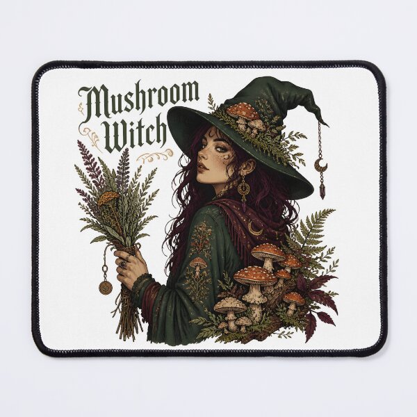 Item preview, Mushroom Witch Botanical Herbalist Portrait designed and sold by OliviaHayesArt.