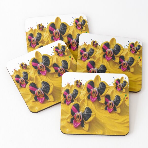 Item preview, Yellow Orchid Flowers Transparent Border Fluid Art Design designed and sold by Breezes-of-Ida.