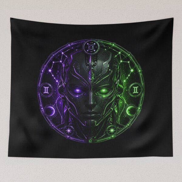 Item preview, Cyberpunk Gemini Zodiac - Neon Biomechanical Twins Mask designed and sold by LazyDayzCo.