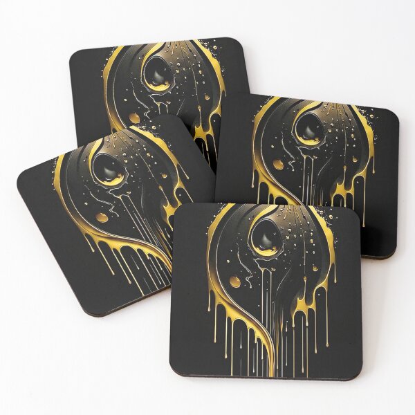 Item preview, Molten Gold Teardrop Abstract Black Art designed and sold by RAGANADesign.