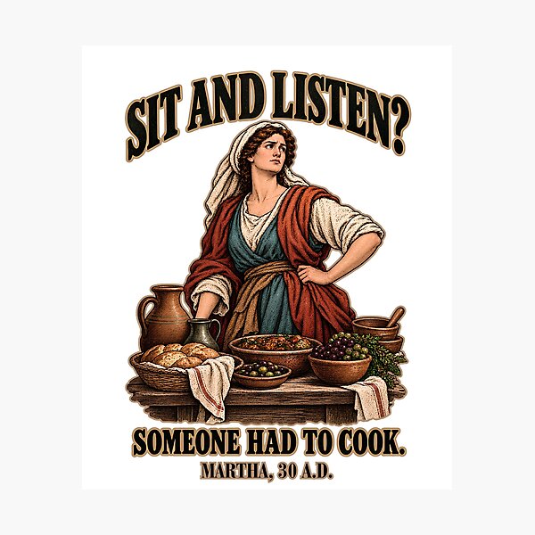 Item preview, Sit And Listen? Someone Had To Cook - Martha 30 A.D. Funny Bible Dark Humor designed and sold by Neurospicy Trolls.