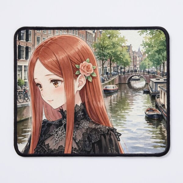 Item preview, Amsterdam Netherlands Travel Woman with Red Hair Exploring the Beautiful Canals of Amsterdam European Travel Adventure Dutch City Architecture and Wanderlust designed and sold by DibujandoPorfa.