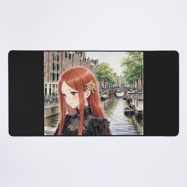 Item preview, Amsterdam Netherlands Travel Woman with Red Hair Exploring the Beautiful Canals of Amsterdam European Travel Adventure Dutch City Architecture and Wanderlust designed and sold by DibujandoPorfa.