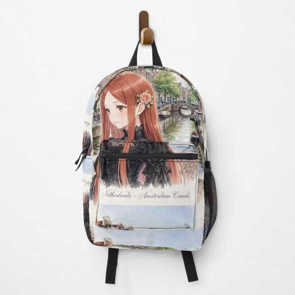 Item preview, Amsterdam Netherlands Travel Woman with Red Hair Exploring the Beautiful Canals of Amsterdam European Travel Adventure Dutch City Architecture and Wanderlust designed and sold by DibujandoPorfa.