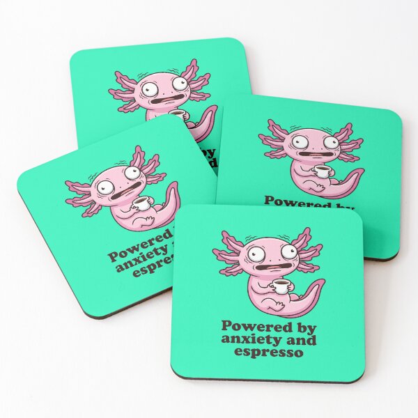 Item preview, Funny Overcaffeinated Axolotl: Powered By Anxiety And Espresso Meme designed and sold by MarCinu Art.