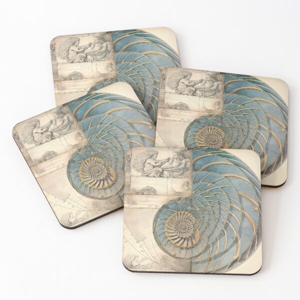 Item preview, Teal Nautilus Renaissance Manuscript Spiral Art designed and sold by RAGANADesign.