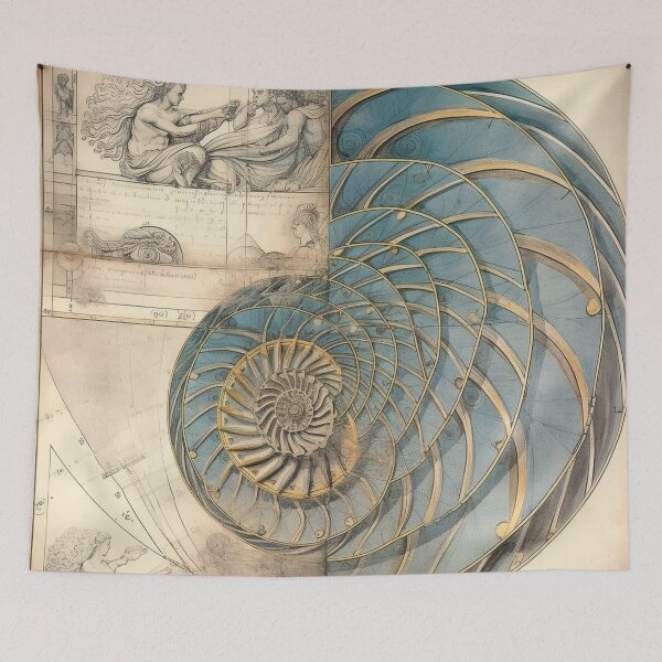 Item preview, Teal Nautilus Renaissance Manuscript Spiral Art designed and sold by RAGANADesign.