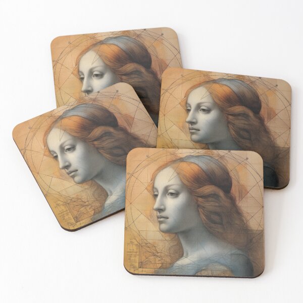 Item preview, Renaissance Woman Profile Golden Geometry Portrait designed and sold by RAGANADesign.