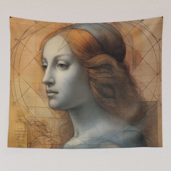 Item preview, Renaissance Woman Profile Golden Geometry Portrait designed and sold by RAGANADesign.