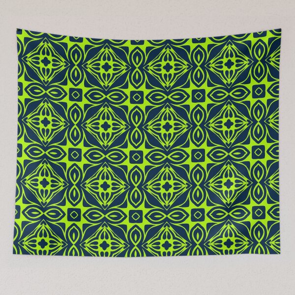 Item preview, Neon Lime Green and Navy Geometric Tile Pattern designed and sold by AneissPiaf.