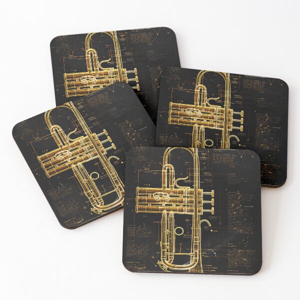 Item preview, Gold Trumpet Blueprint Black Music Art designed and sold by RAGANADesign.